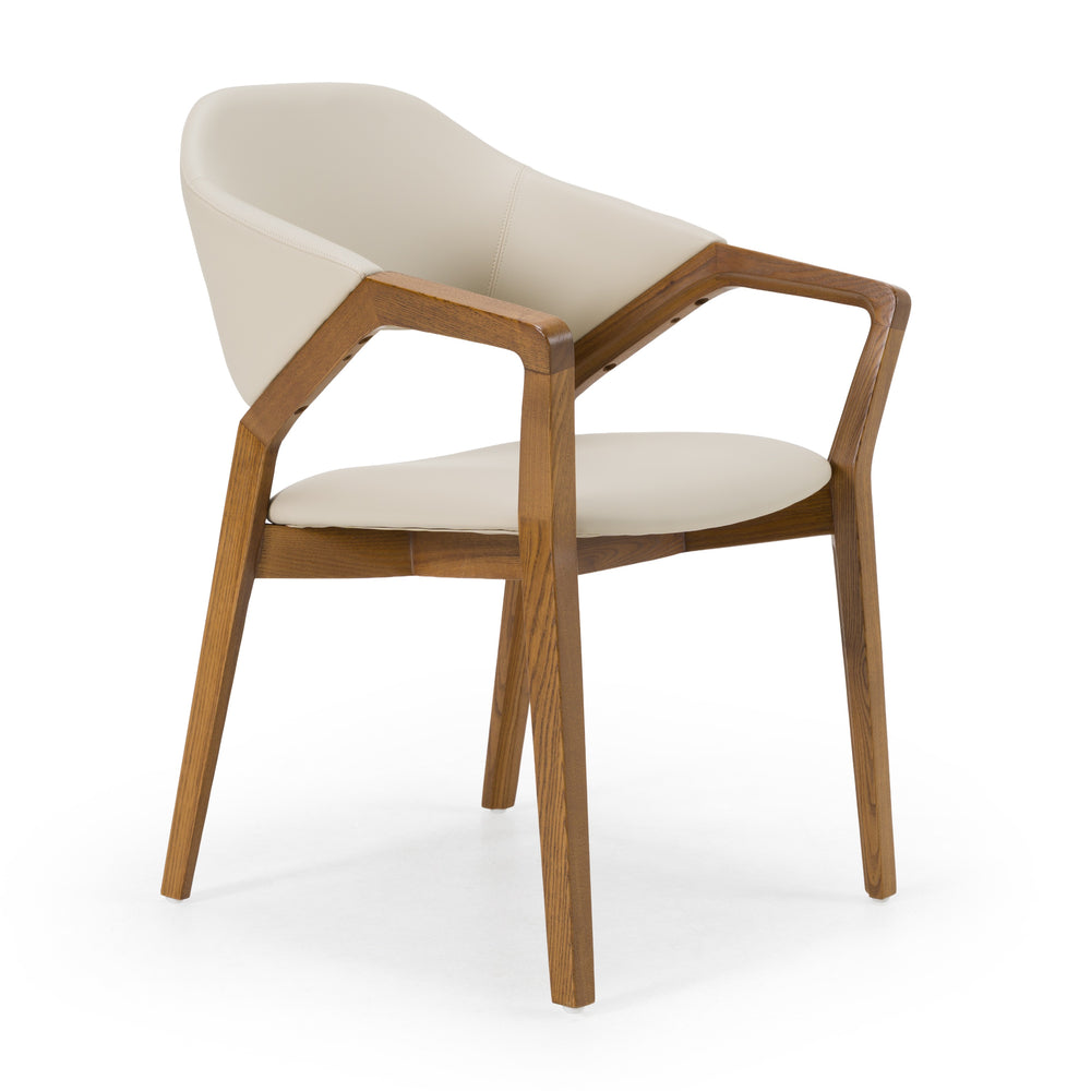 Ocasio - Mid-Century Modern Cream Vegan Leather + Walnut Dining Chair