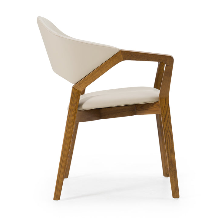 Ocasio - Mid-Century Modern Cream Vegan Leather + Walnut Dining Chair