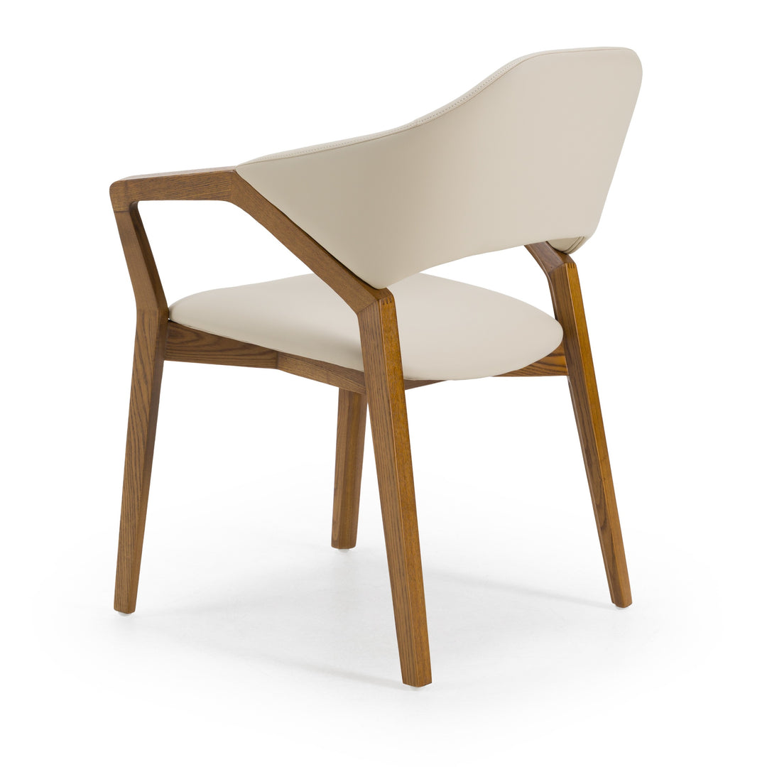 Ocasio - Mid-Century Modern Cream Vegan Leather  Walnut Dining Chair
