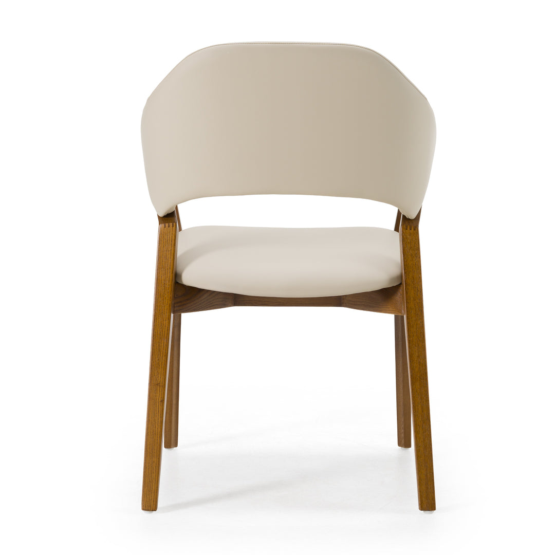 Ocasio - Mid-Century Modern Cream Vegan Leather  Walnut Dining Chair