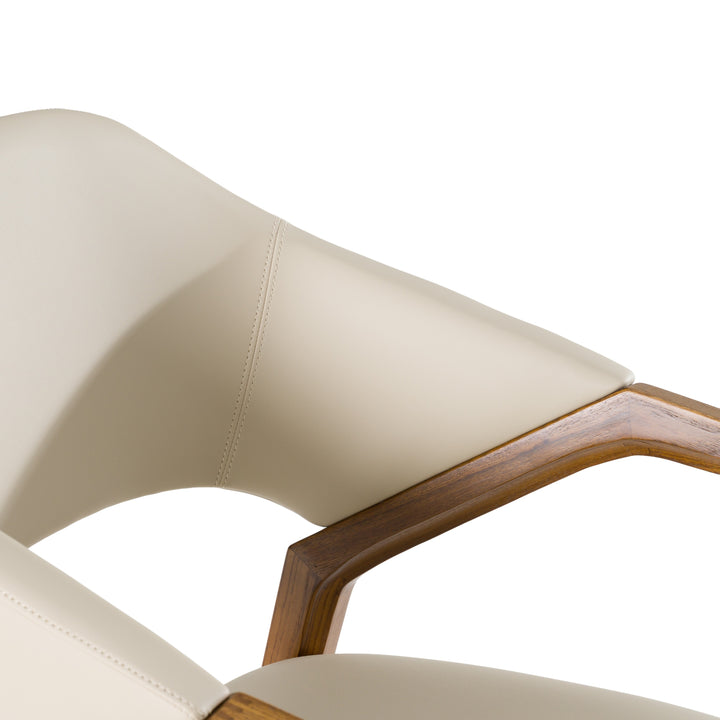 Ocasio - Mid-Century Modern Cream Vegan Leather  Walnut Dining Chair