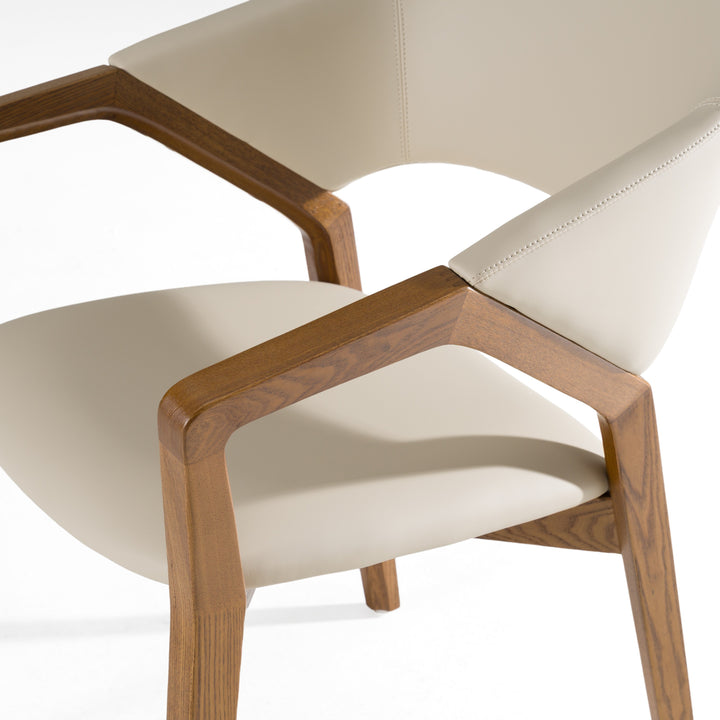 Ocasio - Mid-Century Modern Cream Vegan Leather  Walnut Dining Chair