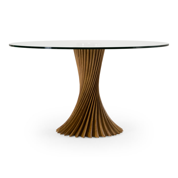 Ocasio - Modern Glass + Walnut Round Dining Table
