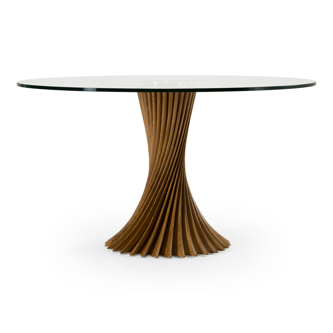 Ocasio - Modern Glass + Walnut Round Dining Table