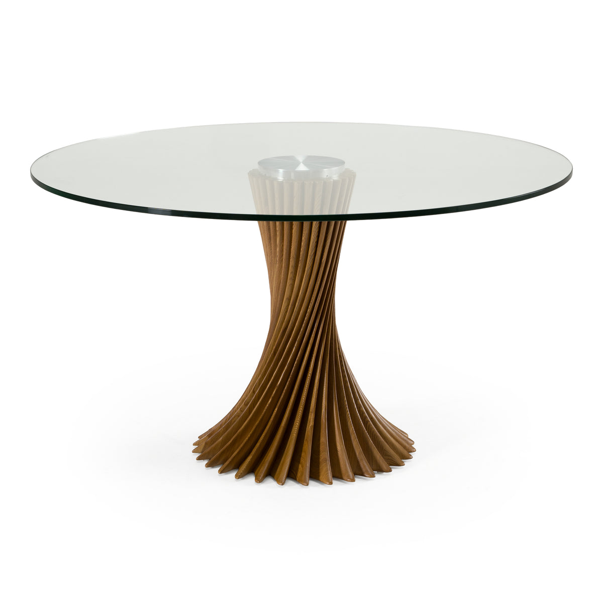 Ocasio - Modern Glass + Walnut Round Dining Table - View 2