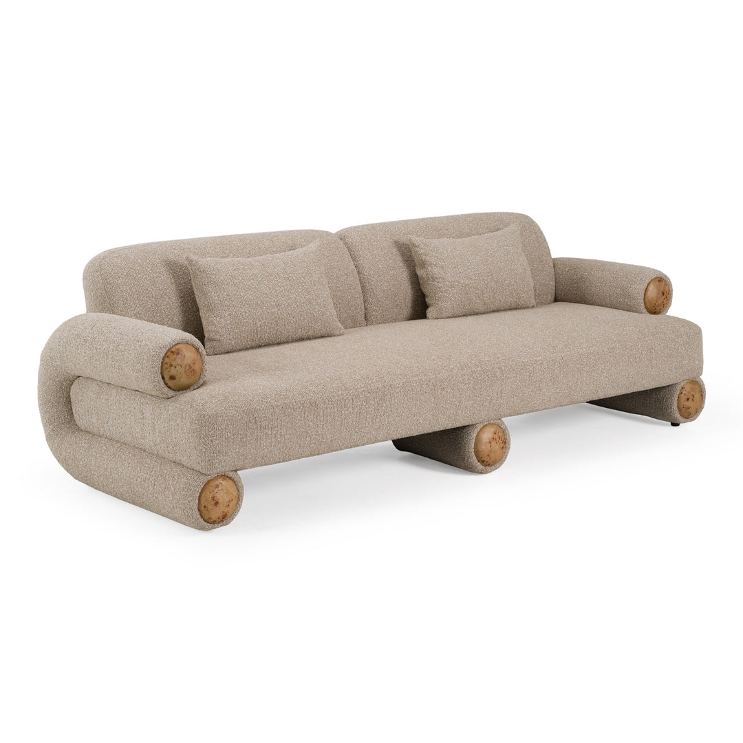 Odette - Modern Beige Fabric + White Burl Sofa