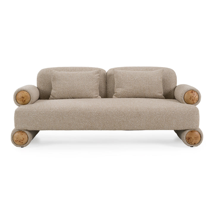 Odette - Modern Beige Fabric + White Burl Loveseat Sofa