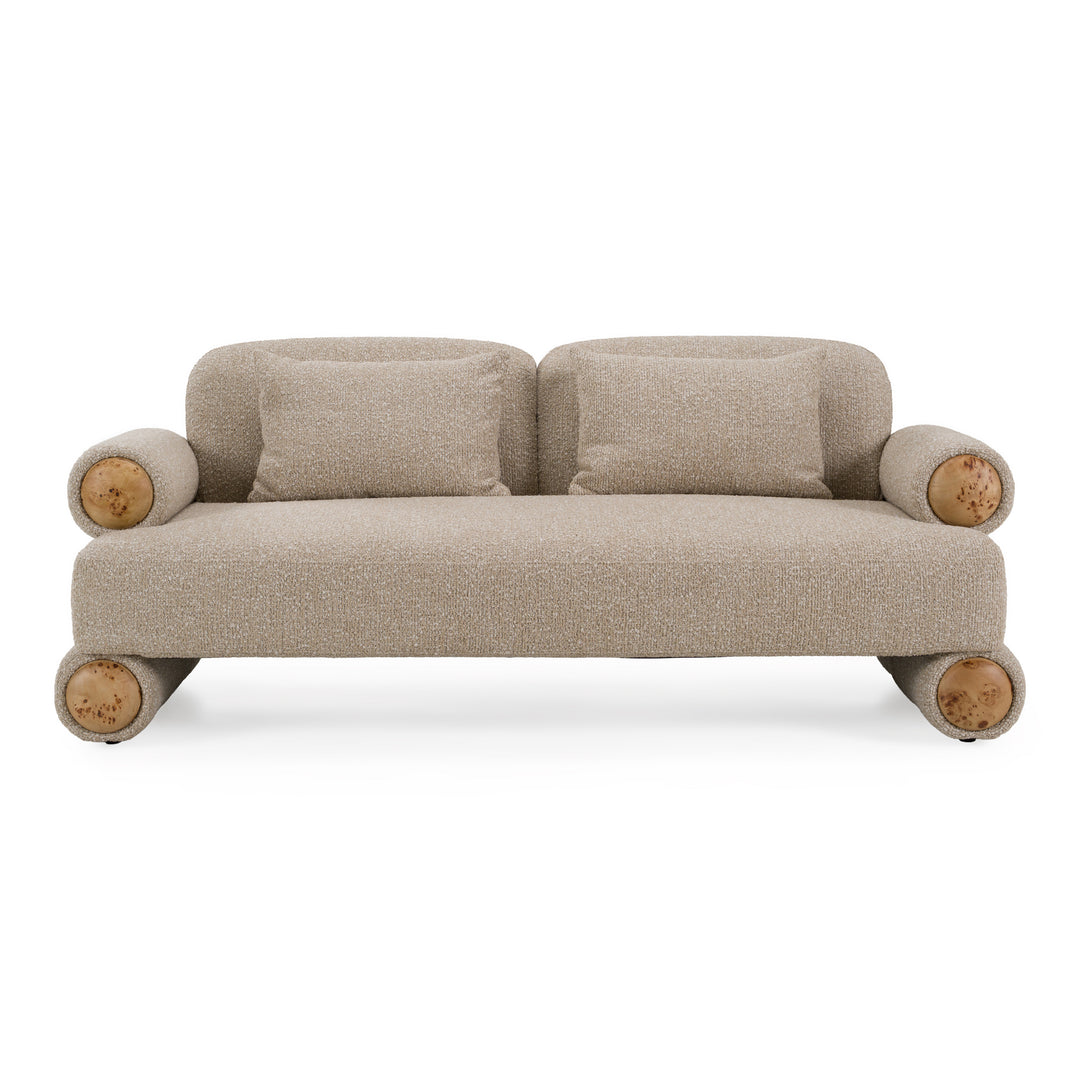 Odette - Modern Beige Fabric + White Burl Loveseat Sofa