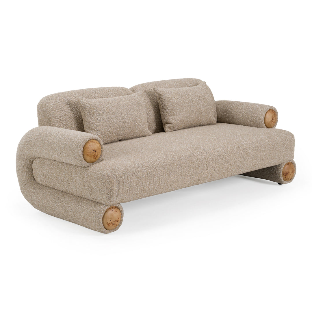 Odette - Modern Beige Fabric + White Burl Loveseat Sofa