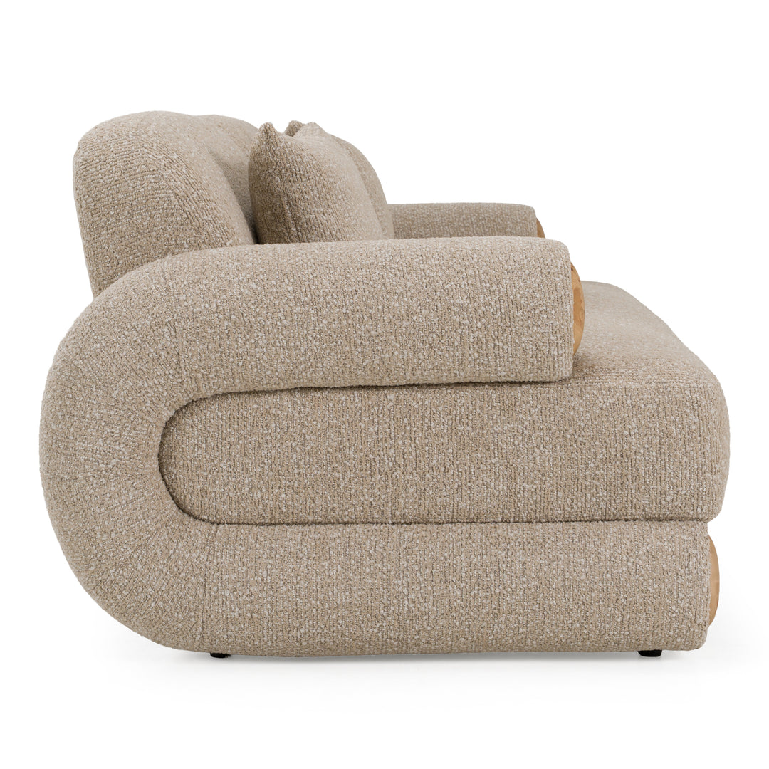 Odette - Modern Beige Fabric + White Burl Loveseat Sofa