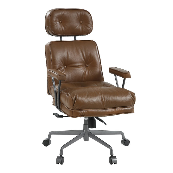Dasya Swivel Office Chair - Brown Top Grain Leather &amp; Iron