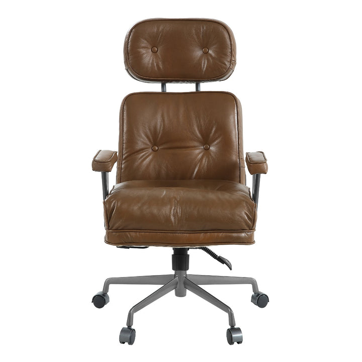 Dasya Swivel Office Chair - Brown Top Grain Leather &amp; Iron