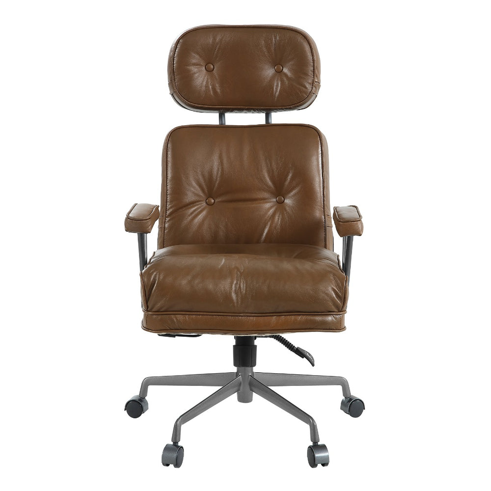 Dasya Swivel Office Chair - Brown Top Grain Leather & Iron