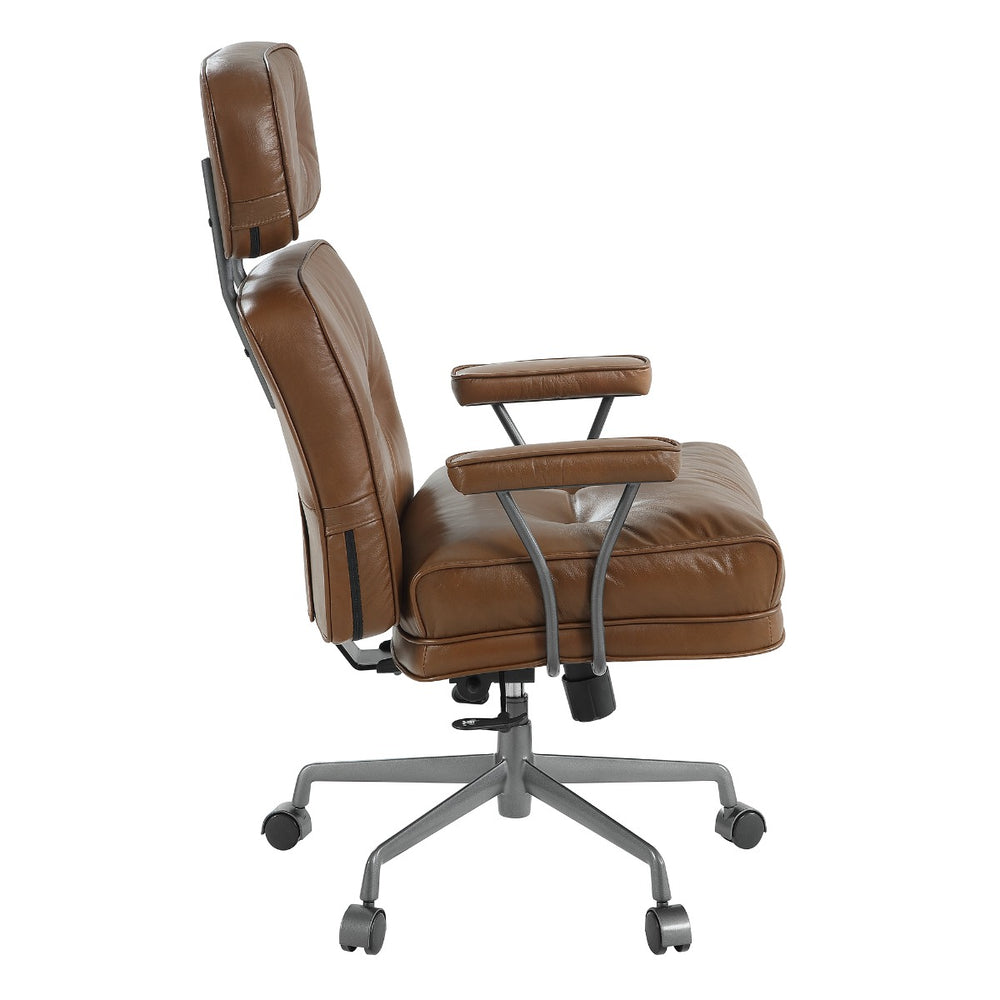 Dasya Swivel Office Chair - Brown Top Grain Leather & Iron