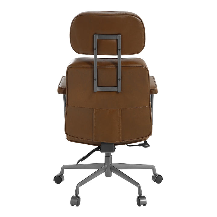 Dasya Swivel Office Chair - Brown Top Grain Leather &amp; Iron