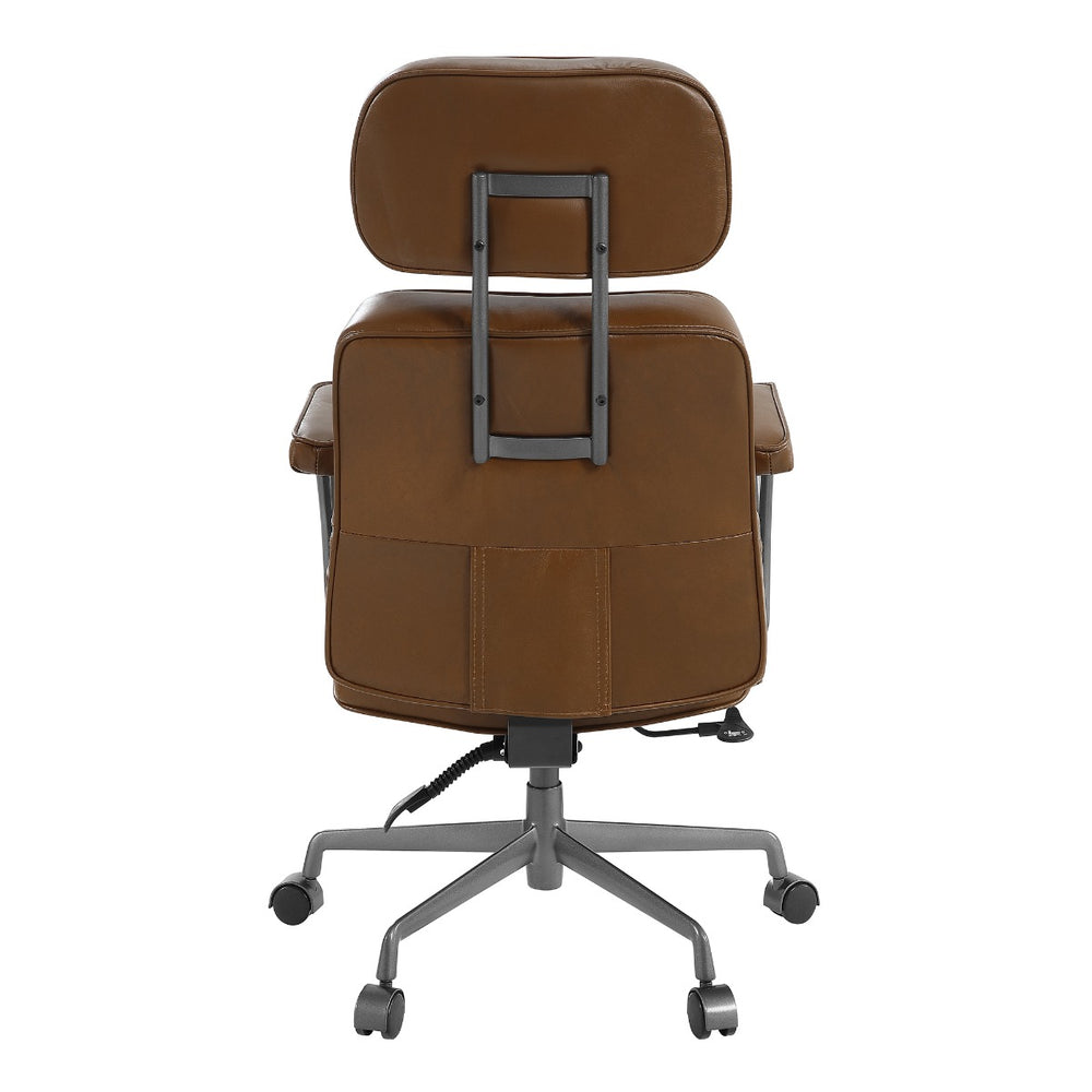 Dasya Swivel Office Chair - Brown Top Grain Leather & Iron