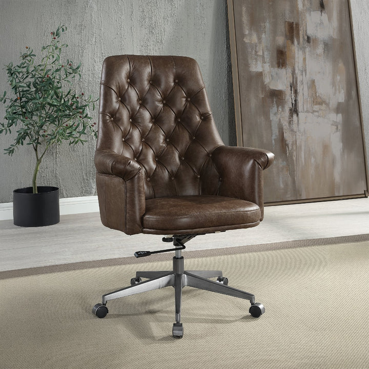 Dasan Swivel Office Chair - Dark Brown Top Grain Leather &amp; Iron