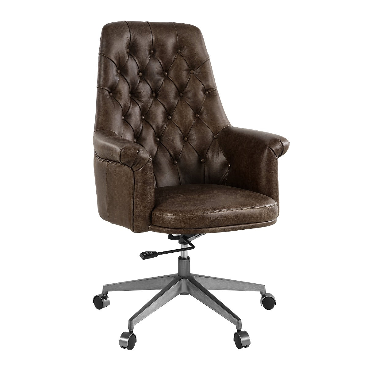 Dasan Swivel Office Chair - Dark Brown Top Grain Leather & Iron
