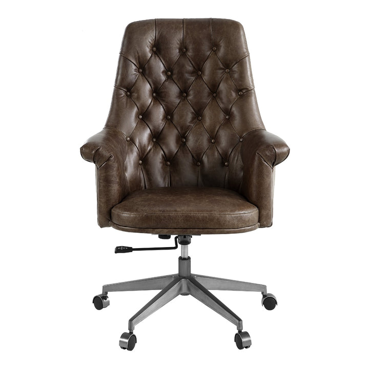 Dasan Swivel Office Chair - Dark Brown Top Grain Leather &amp; Iron