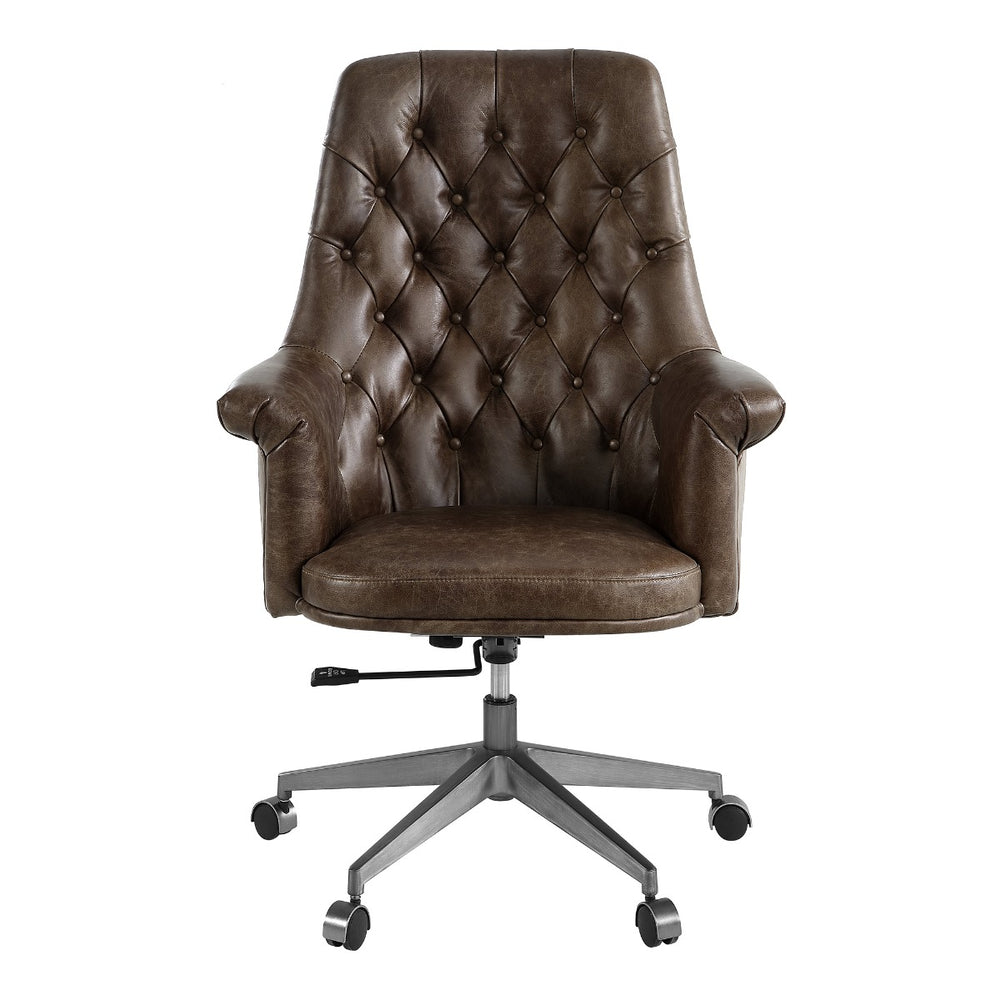 Dasan Swivel Office Chair - Dark Brown Top Grain Leather & Iron
