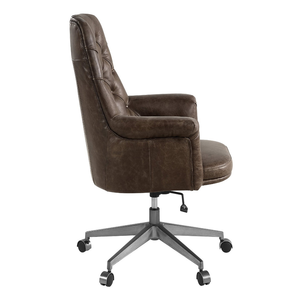 Dasan Swivel Office Chair - Dark Brown Top Grain Leather & Iron