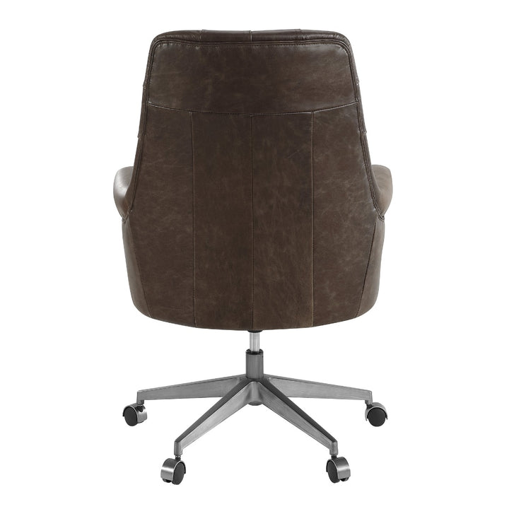 Dasan Swivel Office Chair - Dark Brown Top Grain Leather &amp; Iron
