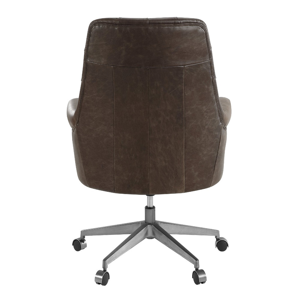 Dasan Swivel Office Chair - Dark Brown Top Grain Leather & Iron