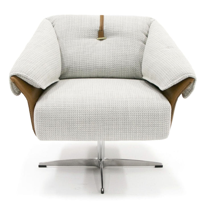 Ohio - Swivel Grey and Camel Fabric Accent Chair