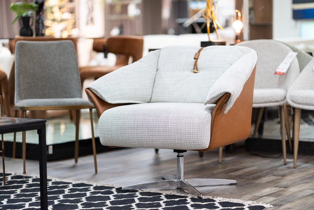 Ohio - Swivel Grey and Camel Fabric Accent Chair - View 3