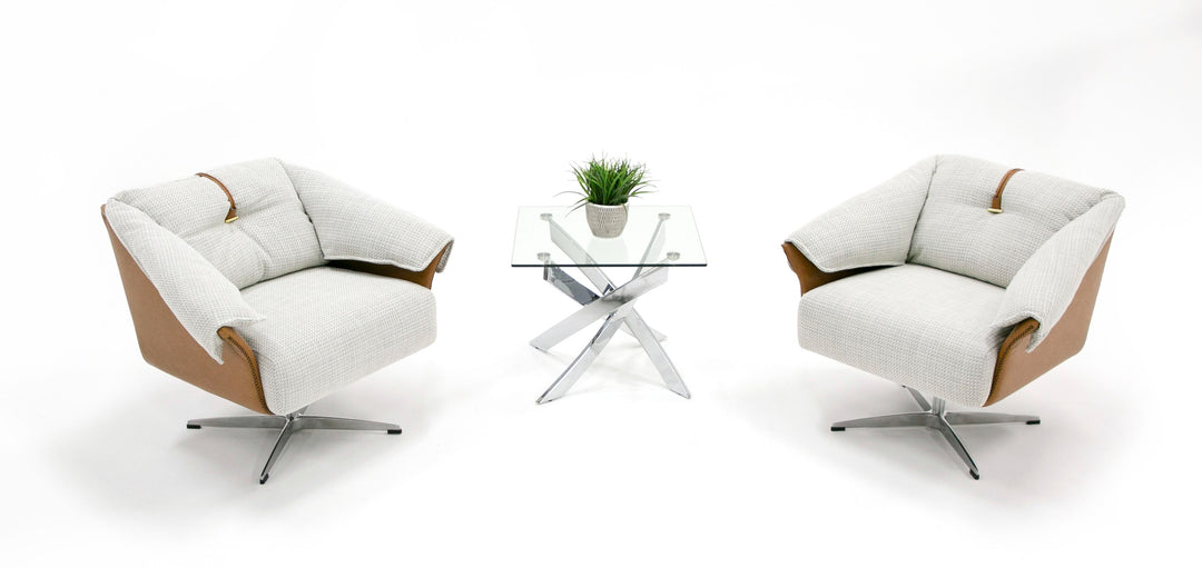 Ohio  Swivel Grey and Camel Fabric Accent Chair