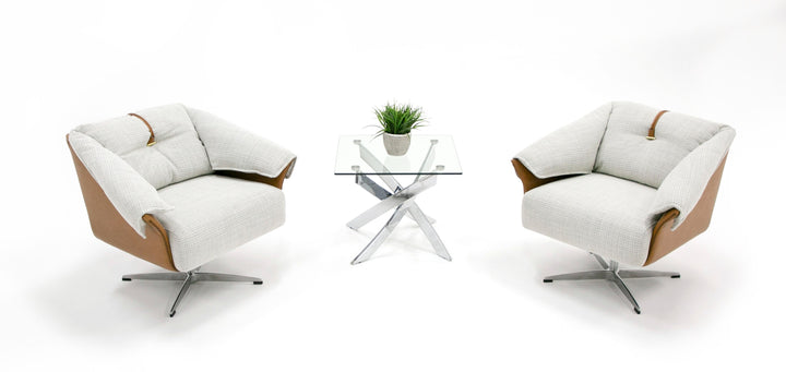 Ohio  Swivel Grey and Camel Fabric Accent Chair