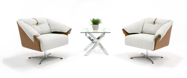 Ohio  Swivel Grey and Camel Fabric Accent Chair