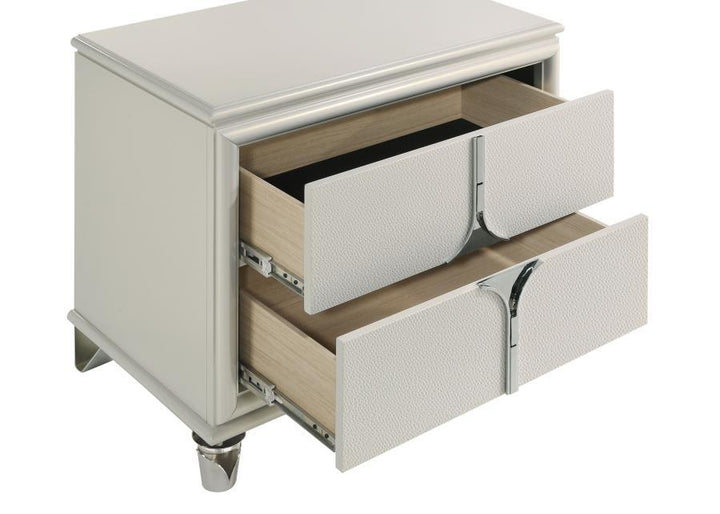 Olivia - 2 - Drawer Nightstand Bedside Table - Pearl White Accent Nightstand modern furniture Contempo Furniture