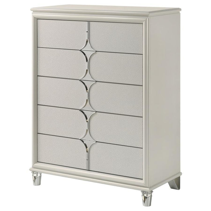 Olivia - 5 - Drawer Bedroom Chest Of Drawers - Pearl White Accent Chest modern furniture Contempo Furniture