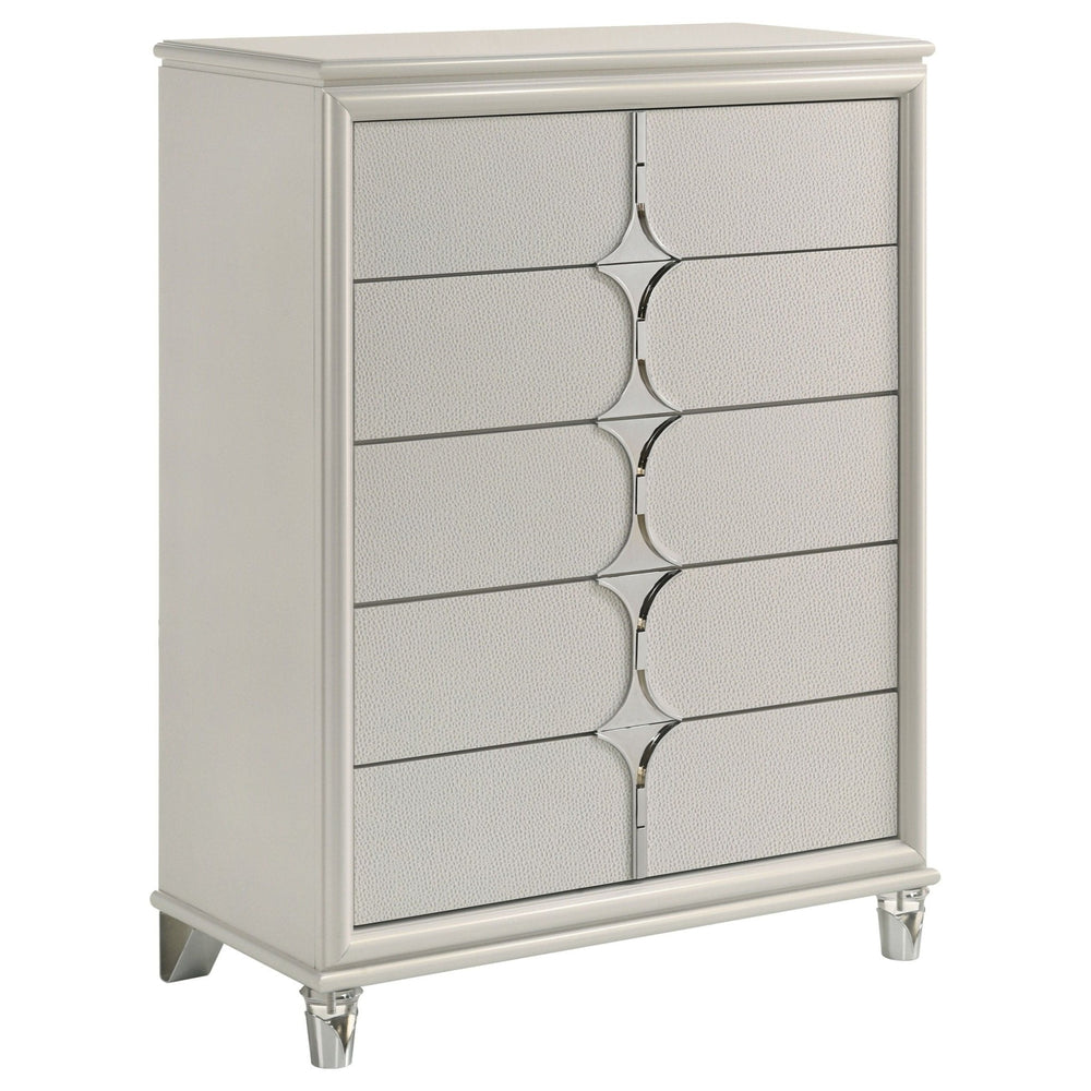 Olivia - 5 - Drawer Bedroom Chest Of Drawers - Pearl White Accent Chest modern furniture Contempo Furniture