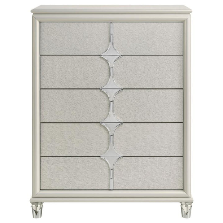 Olivia - 5 - Drawer Bedroom Chest Of Drawers - Pearl White Accent Chest modern furniture Contempo Furniture