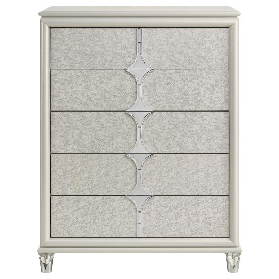 Olivia - 5 - Drawer Bedroom Chest Of Drawers - Pearl White Accent Chest modern furniture Contempo Furniture