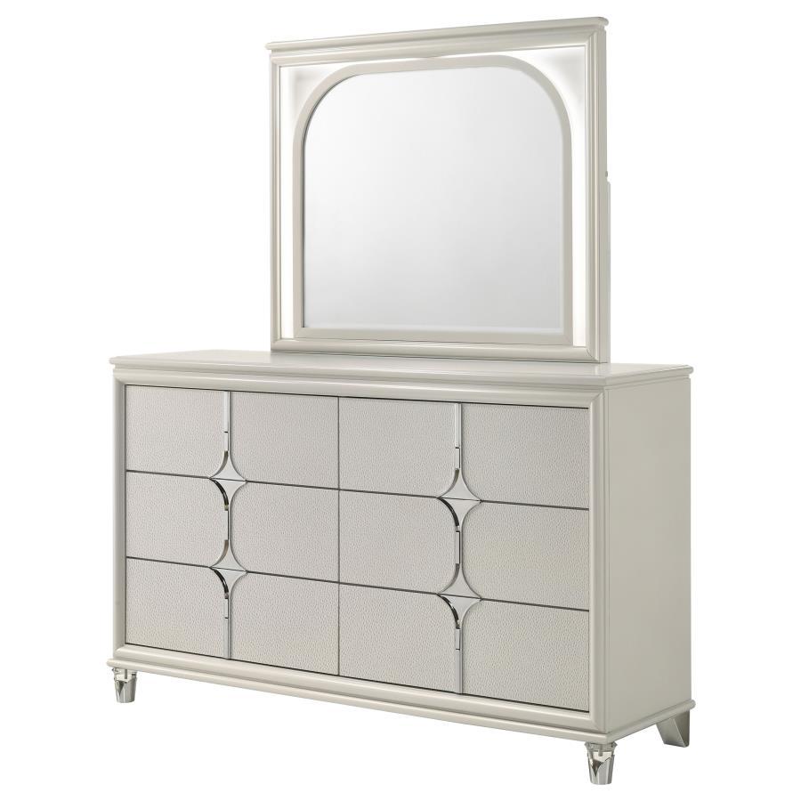 Olivia - 6 - Drawer Dresser And LED Mirror - Pearl White Dresser & Mirror modern furniture Contempo Furniture
