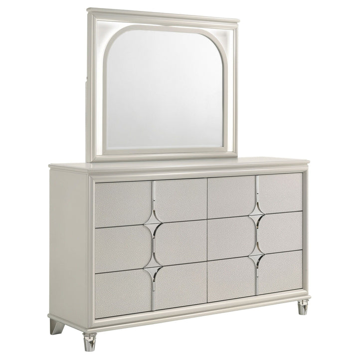 Olivia - 6 - Drawer Dresser And LED Mirror - Pearl White Dresser &amp; Mirror modern furniture Contempo Furniture