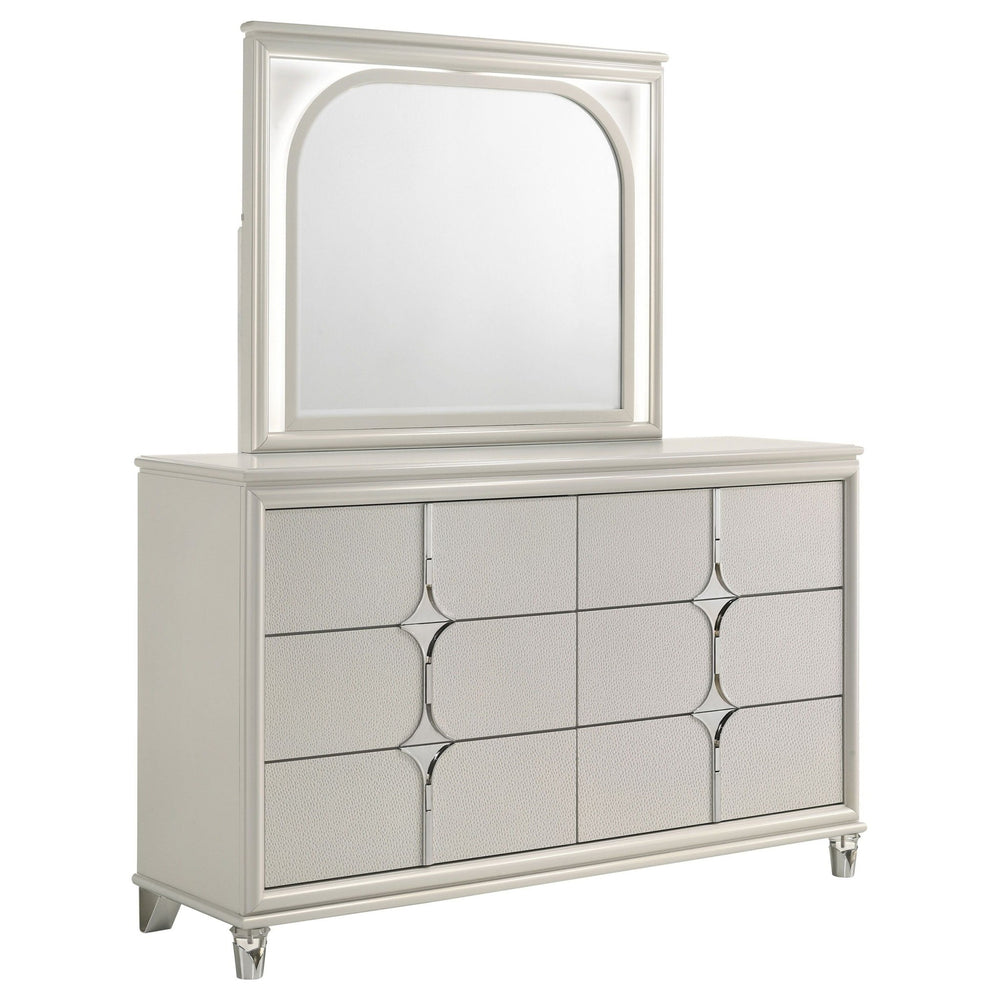 Olivia - 6 - Drawer Dresser And LED Mirror - Pearl White Dresser & Mirror modern furniture Contempo Furniture