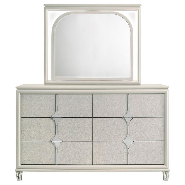 Olivia - 6 - Drawer Dresser And LED Mirror - Pearl White Dresser &amp; Mirror modern furniture Contempo Furniture