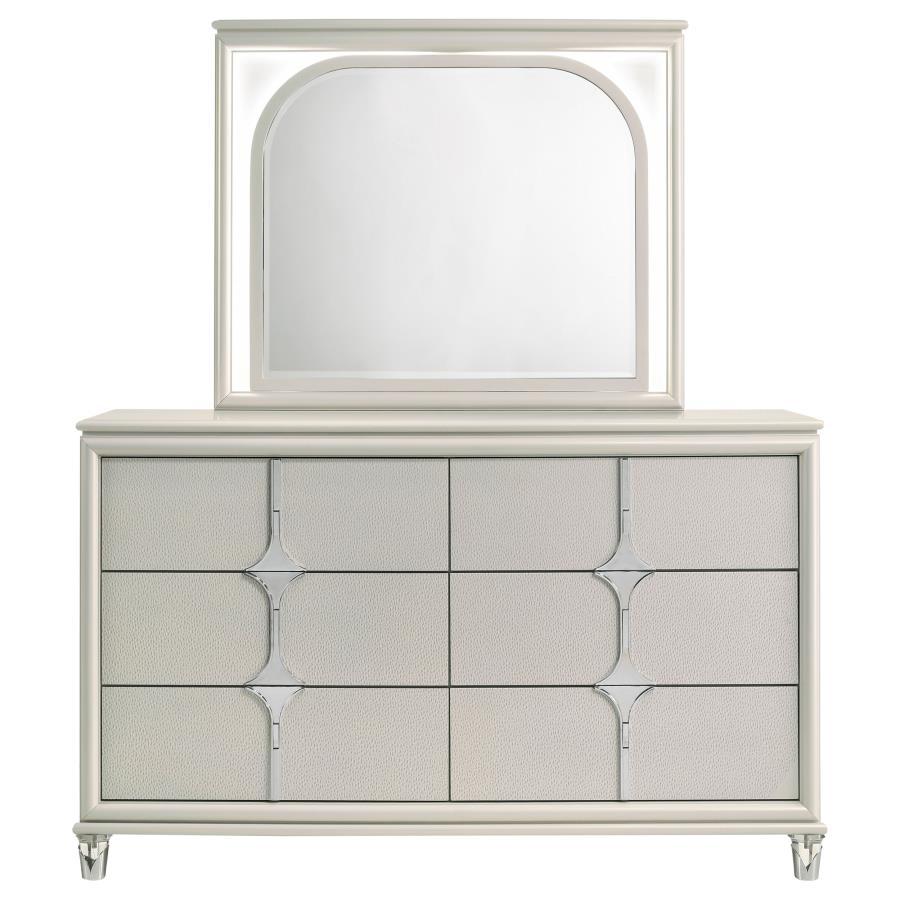 Olivia - 6 - Drawer Dresser And LED Mirror - Pearl White Dresser & Mirror modern furniture Contempo Furniture