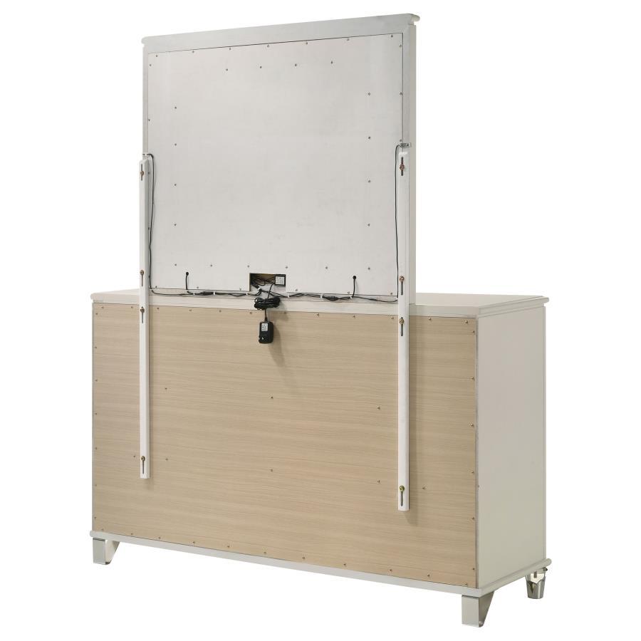 Olivia - 6 - Drawer Dresser And LED Mirror - Pearl White Dresser & Mirror modern furniture Contempo Furniture