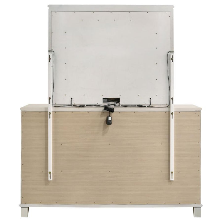Olivia - 6 - Drawer Dresser And LED Mirror - Pearl White Dresser &amp; Mirror modern furniture Contempo Furniture