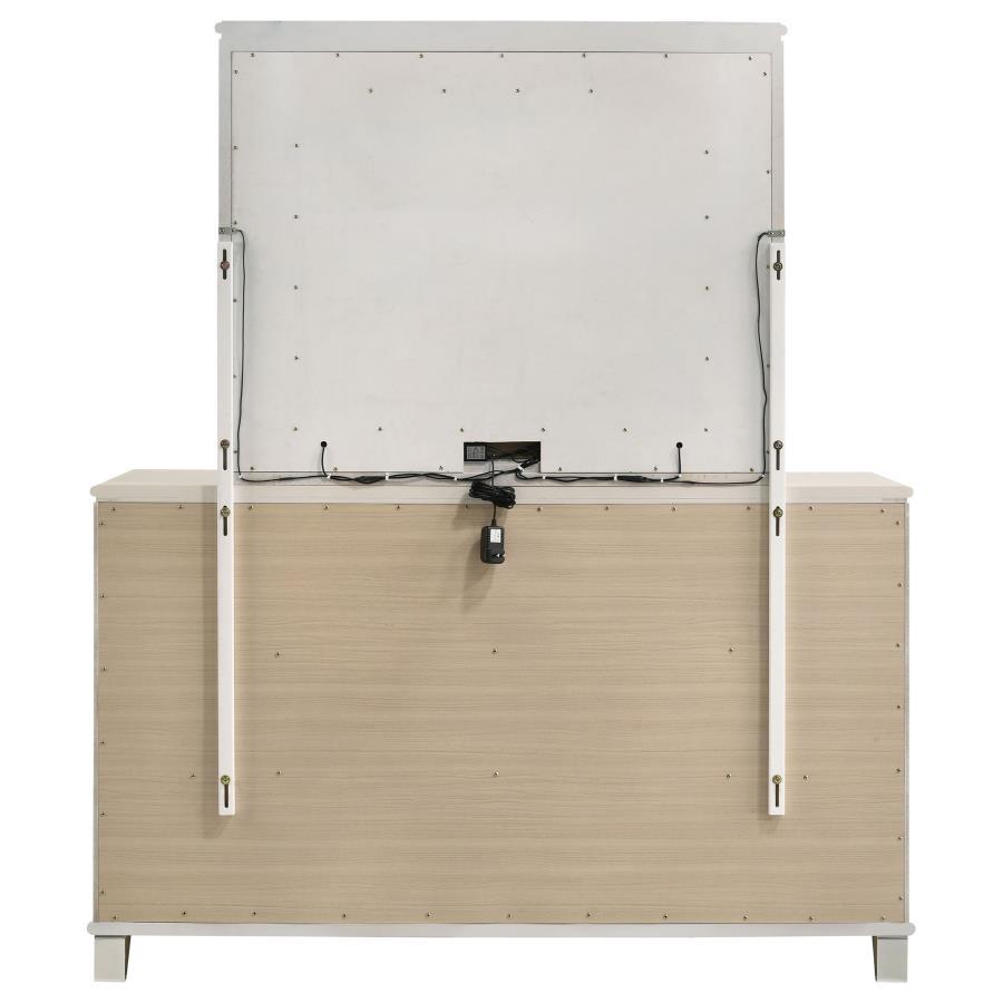Olivia - 6 - Drawer Dresser And LED Mirror - Pearl White Dresser & Mirror modern furniture Contempo Furniture