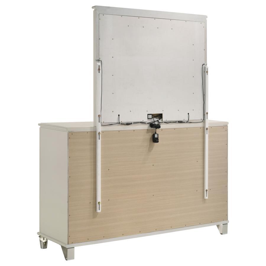 Olivia - 6 - Drawer Dresser And LED Mirror - Pearl White Dresser & Mirror modern furniture Contempo Furniture