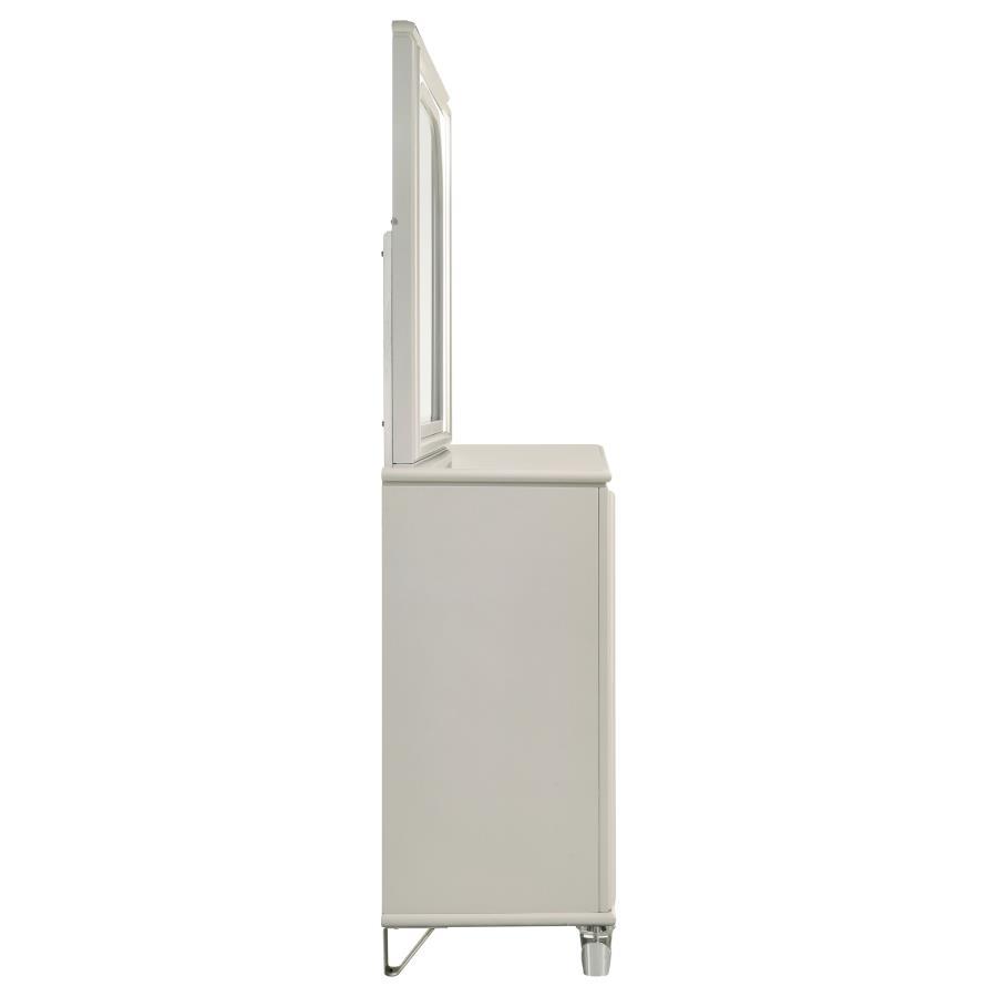 Olivia - 6 - Drawer Dresser And LED Mirror - Pearl White Dresser & Mirror modern furniture Contempo Furniture