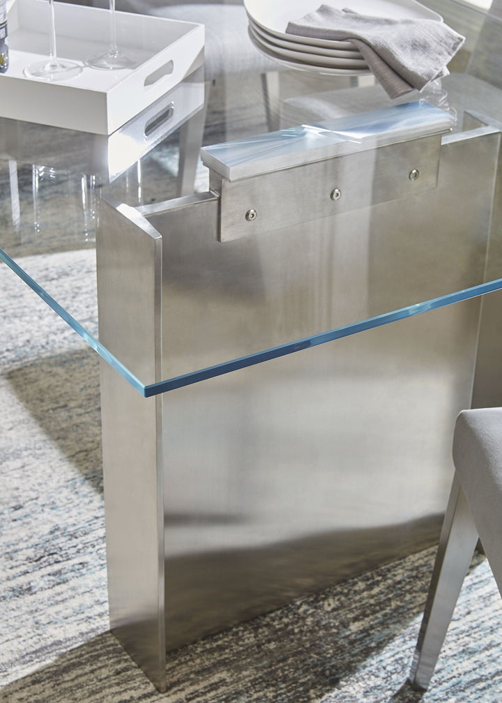 Omnia 84 inch Rectangular Dining Table Ultra Clear Glass and brushed Stainless Steel Table modern furniture Contempo Furniture
