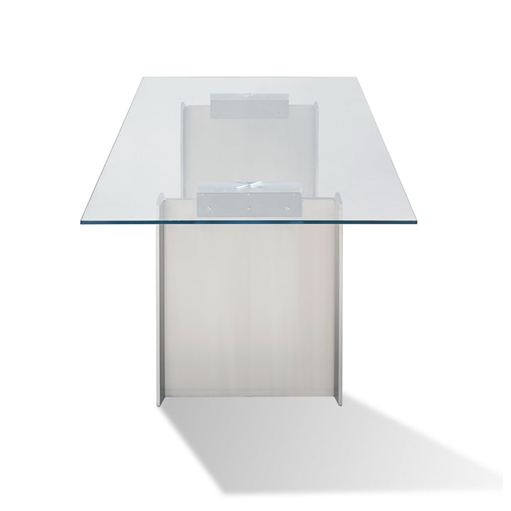 Omnia 84 inch Rectangular Dining Table Ultra Clear Glass and brushed Stainless Steel Table modern furniture Contempo Furniture