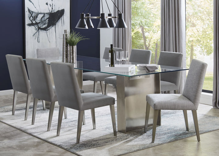 Omnia Dining Chair in Silver Linen and Brushed Stainless Steel (Set of 2) Chair modern furniture Contempo Furniture